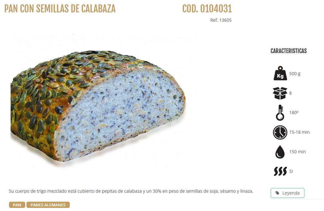 PAN DE PIPAS DE CALABAZA 750 GRS. 8 UD/CAJA